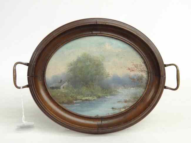 Appraisal: th c oval pastel landscape in tray frame Sight ''