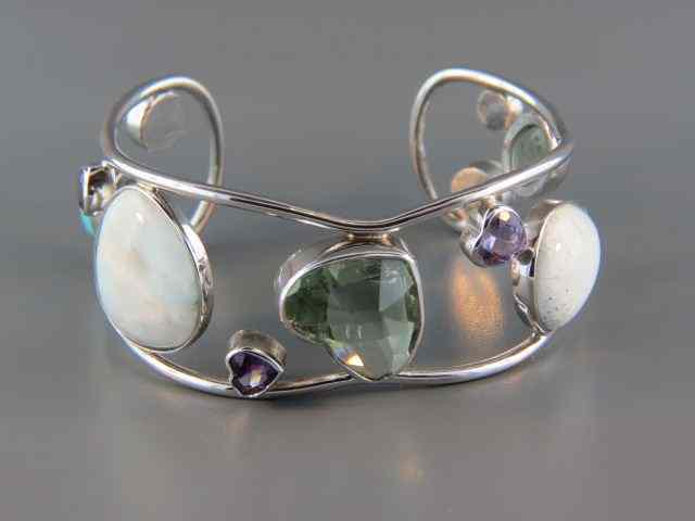 Appraisal: Gemstone Sterling Bracelet with ocean jasper green amethyst amethyst pearl