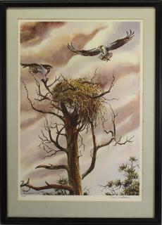 Appraisal: P Wallace Signed Lithograph of an eagle's nest Signed and