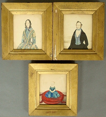 Appraisal: - Pair of gilt framed th c watercolor portraits of