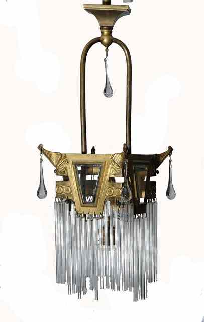 Appraisal: A Secessionist gilt metal and glass hanging light with straight