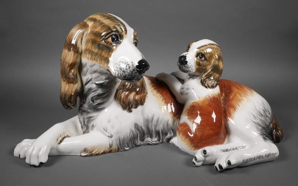 Appraisal: Large porcelain figure of a mother spaniel and her pup