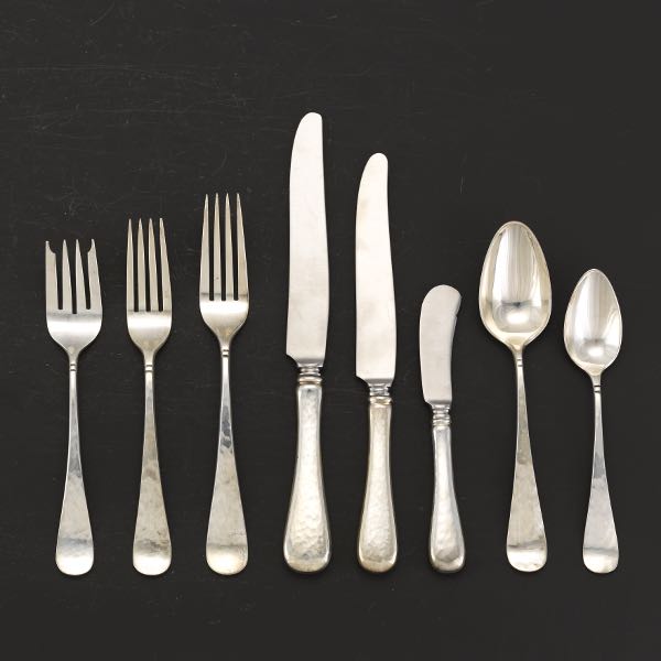 Appraisal: OLD NEWBURY CRAFTERS HAND HAMMERED FLATWARE DURHAM PATTERN Handwrought flatware