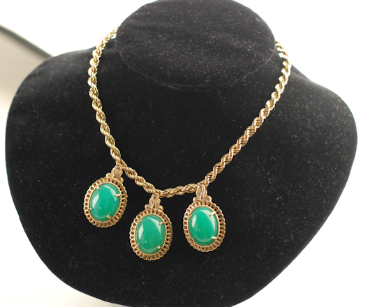 Appraisal: A Gold and Chrysoprase Pendant Necklace the K marked yellow