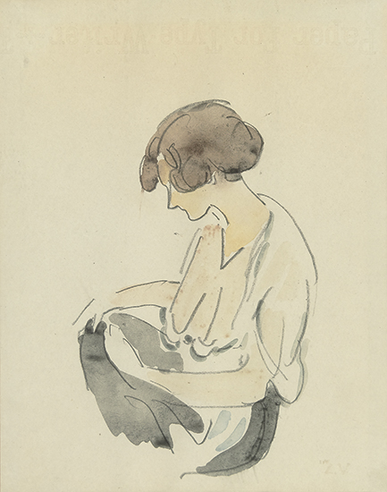 Appraisal: LOUIS VALTAT Femme assise Pencil and watercolor on cream wove