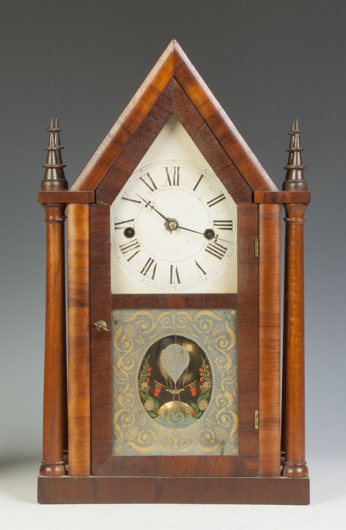 Appraisal: Terry Andrews Four-Finial Steeple Mahogany case Original painted metal dial