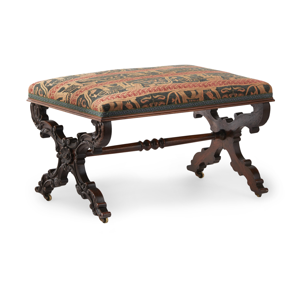 Appraisal: WILLIAM IV ROSEWOOD FRAMED FOOTSTOOL CIRCA the rectangular upholstered seat