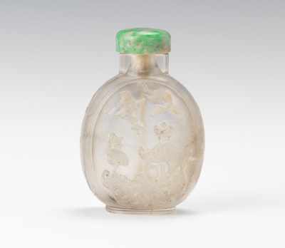 Appraisal: A Large Carved Quartz Snuff Bottle With Geese Pagoda Flat