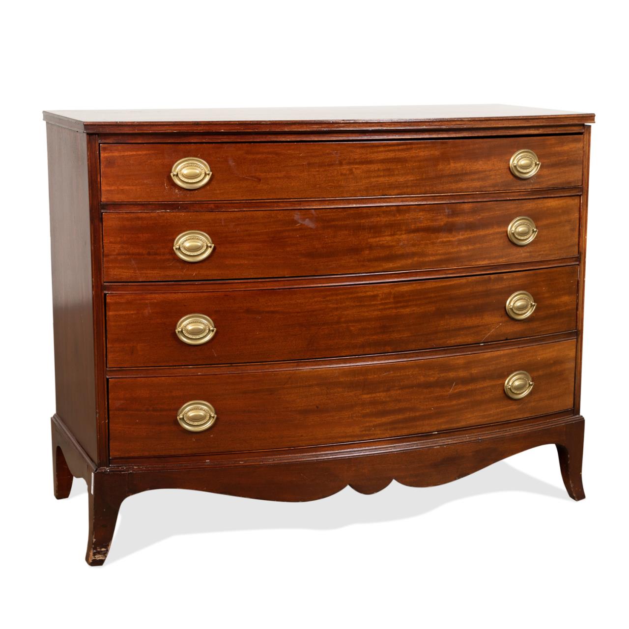 Appraisal: SHERATON STYLE MAHOGANY VENEER BOW FRONT CHEST Sheraton style mahogany