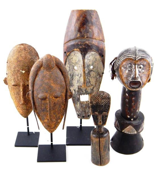 Appraisal: Five decorative items likely th C souvenirs carved wood African