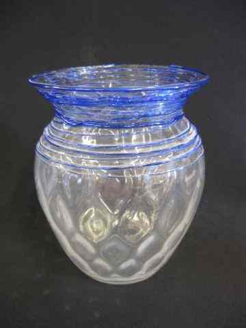 Appraisal: Steuben Art Glass Vase blue threading on clear quilted body