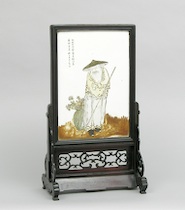 Appraisal: An Oriental Painted Tile in Stand ca Late th Early