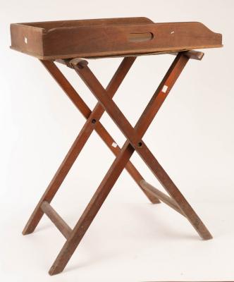 Appraisal: A butler's mahogany tray on folding stand the tray cm