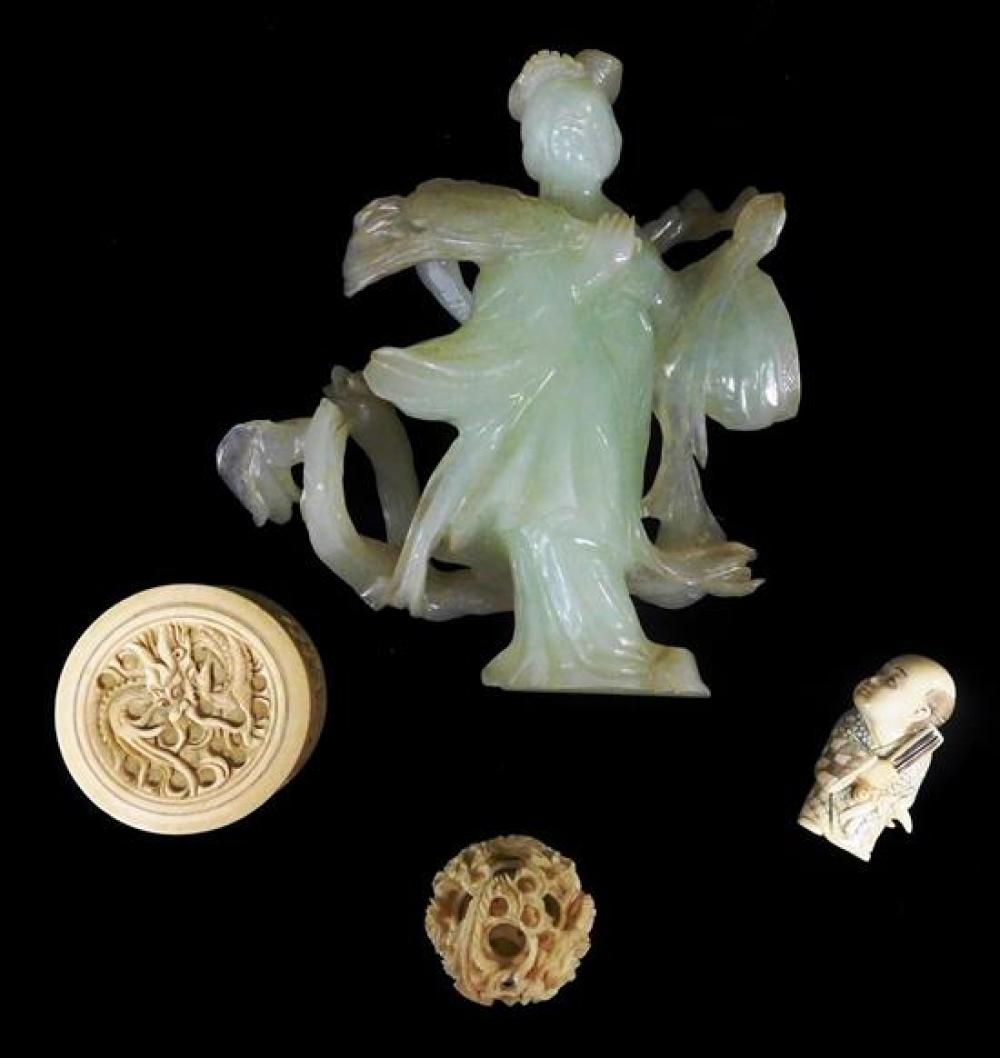 Appraisal: ASIAN Four small bone ivory and glass items small ivory