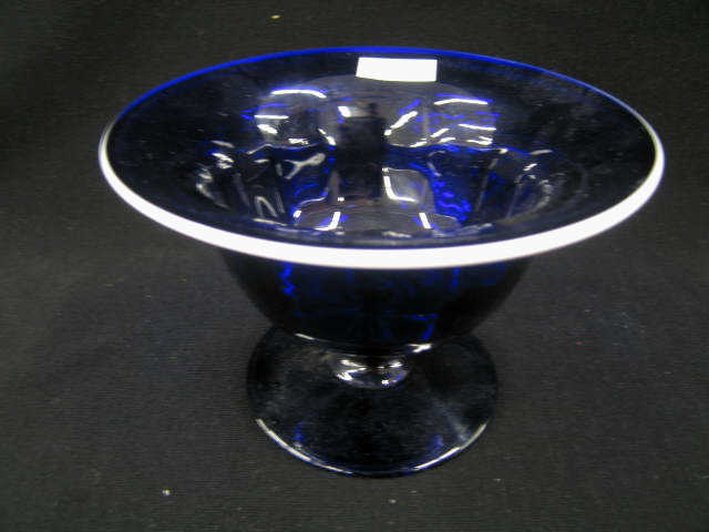 Appraisal: Handland Art Glass Compote deep blue with white band signed