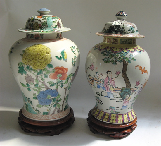 Appraisal: TWO CHINESE PORCELAIN COVERED GINGER JARS - H complete with