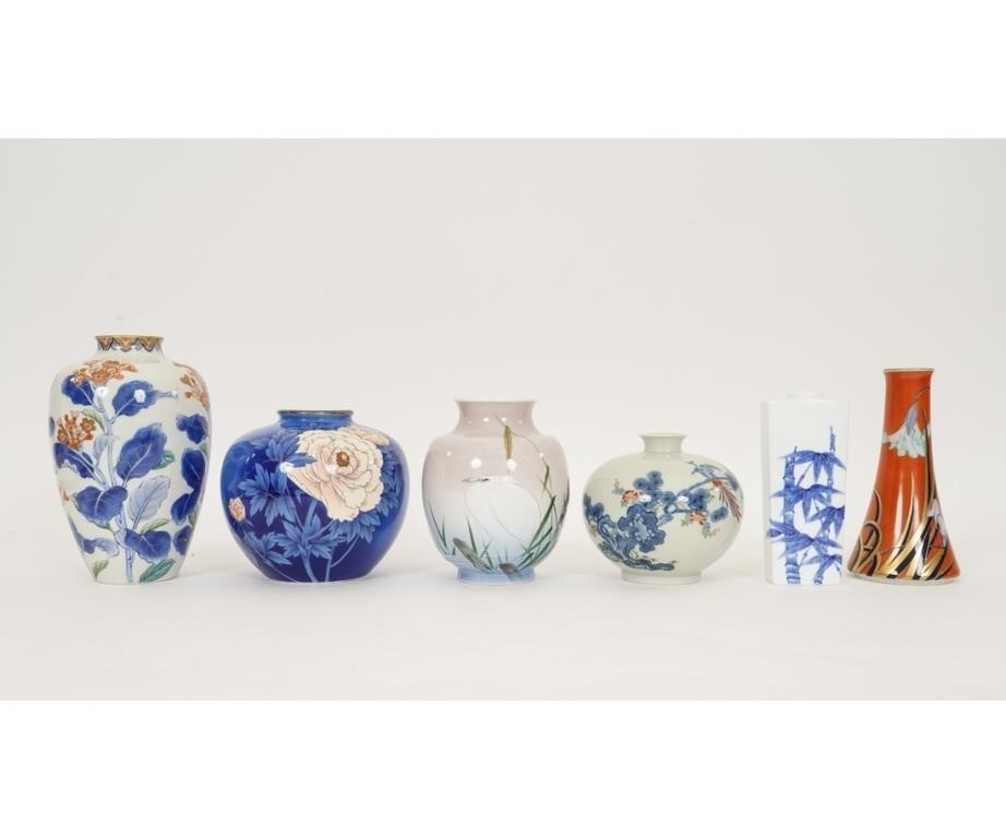 Appraisal: Six Japanese porcelain vases all signed Largest h x dia