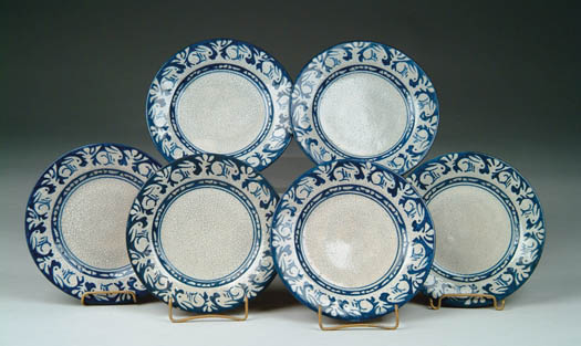 Appraisal: SET OF SIX DEDHAM POTTERY PLATES WITH RABBIT DECORATION Blue