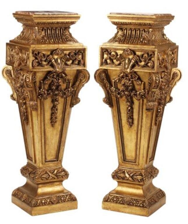 Appraisal: pair Regence style carved and gilt wood pedestals with marble