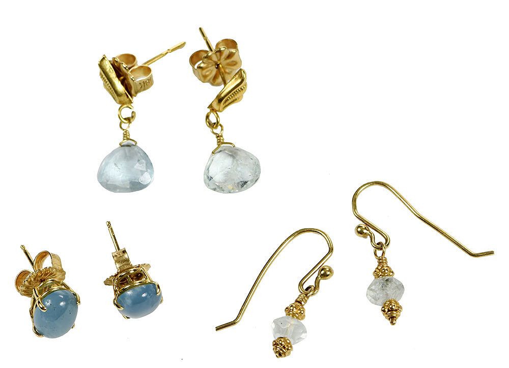 Appraisal: Three Pairs kt Aquamarine Earrings two with aquamarine beads one