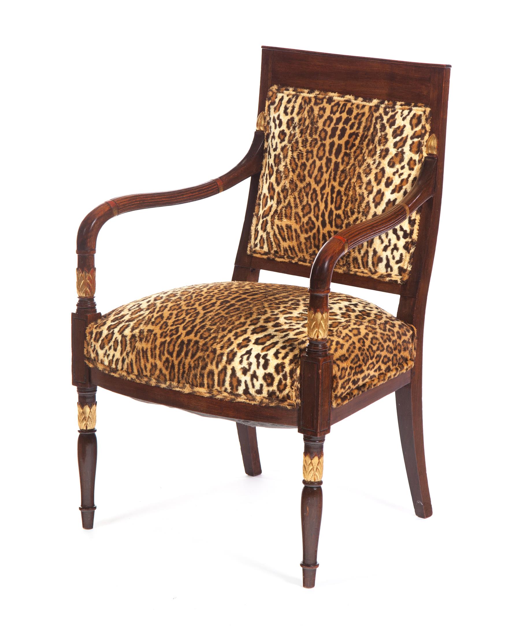 Appraisal: FRENCH-STYLE ARMCHAIR Continental late th century mahogany Egyptian style motifs