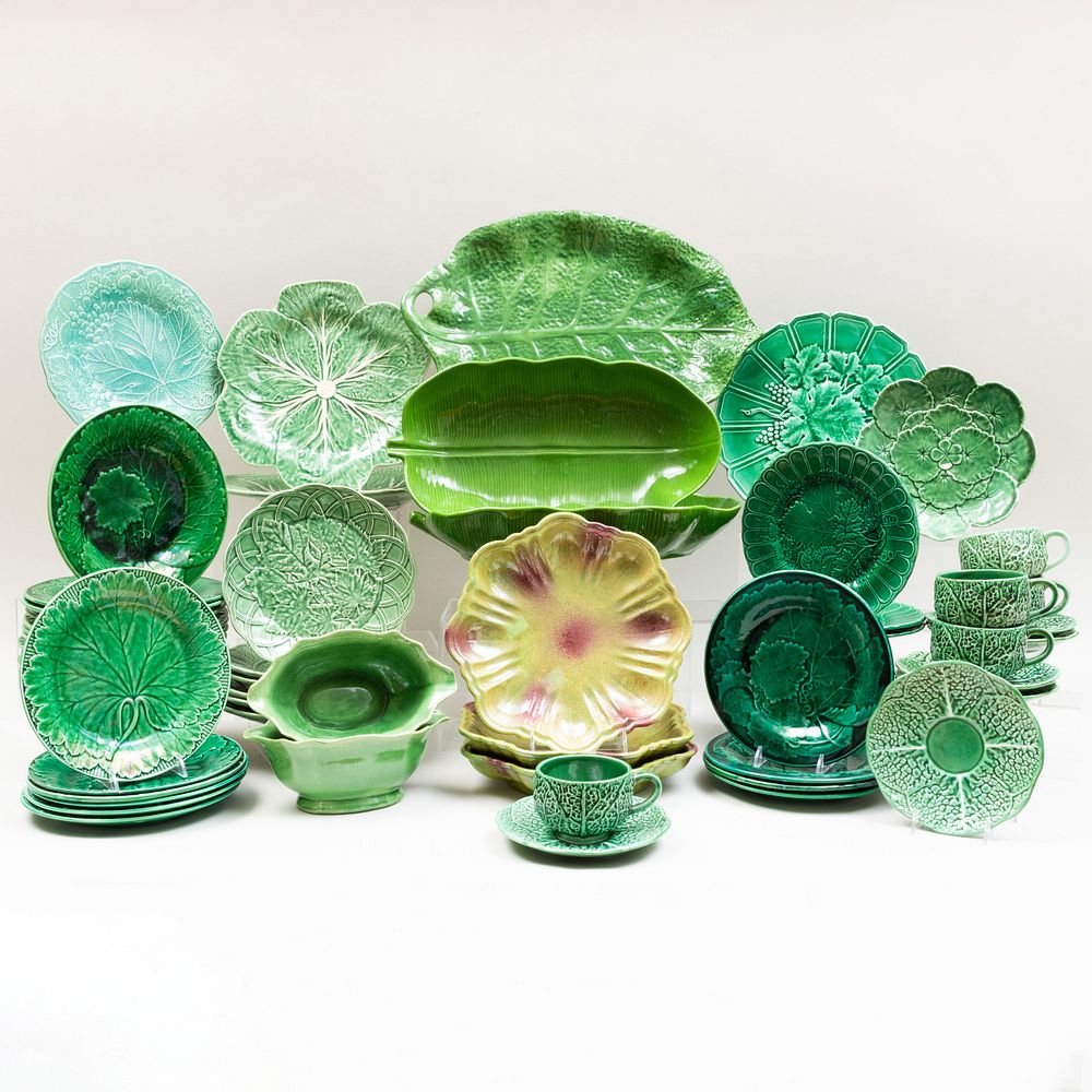 Appraisal: Assembled Group of Green Glazed Majolica Tableware Comprising A French