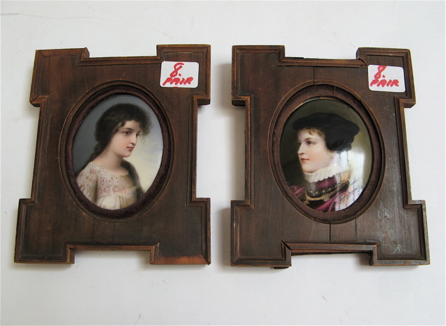 Appraisal: TWO FRENCH MINIATURE OIL PAINTINGS ON OVAL PORCELAINS portraits of