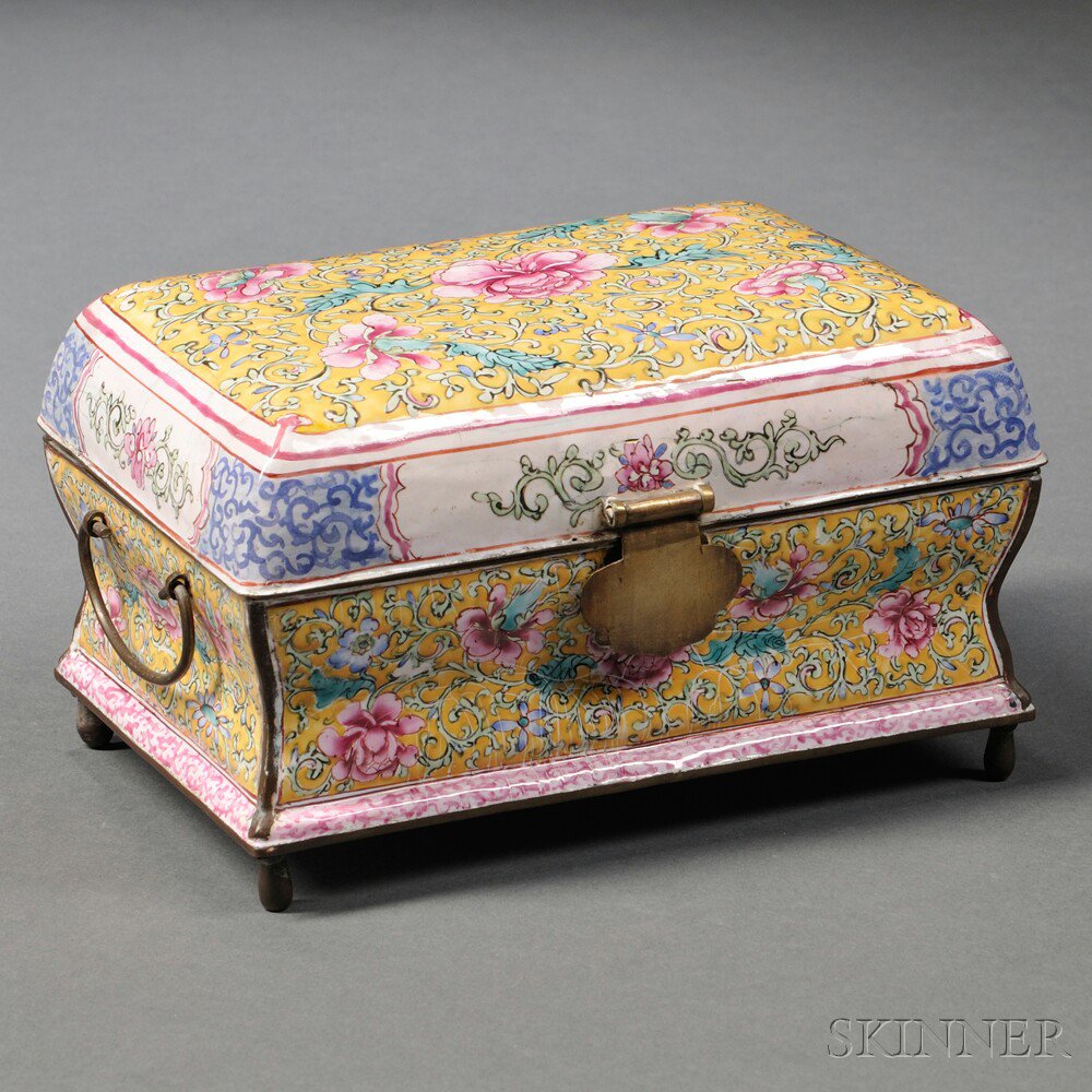 Appraisal: Canton Enamel Casket China th th century rectangular resting on