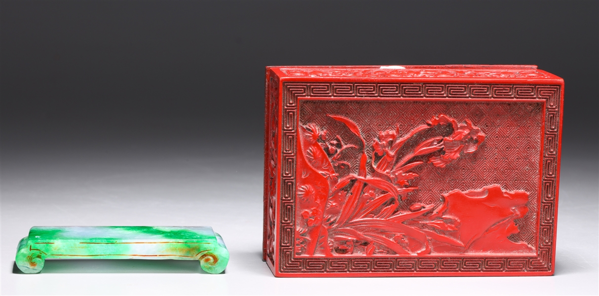 Appraisal: Chinese carved jadeite miniature scholars table with bright green coloration