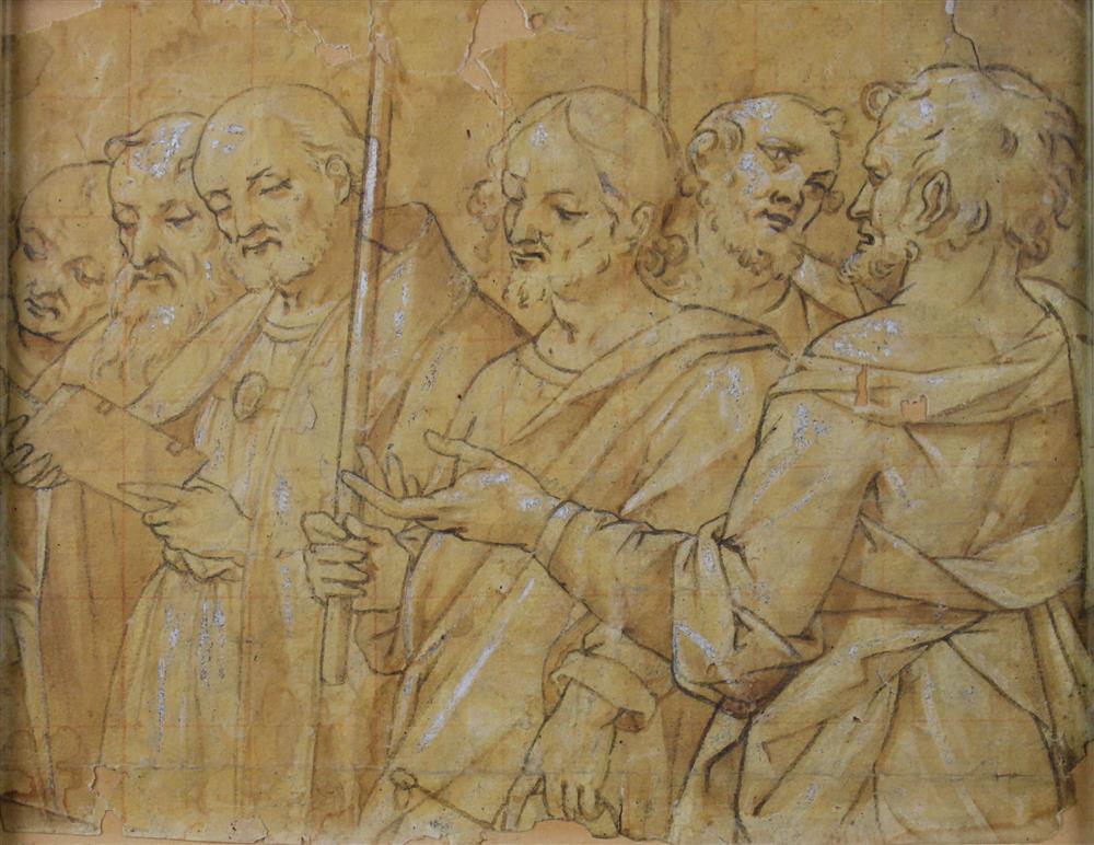 Appraisal: ITALIAN SCHOOL TH TH CENTURY CHRIST WITH APOSTLES Ink on