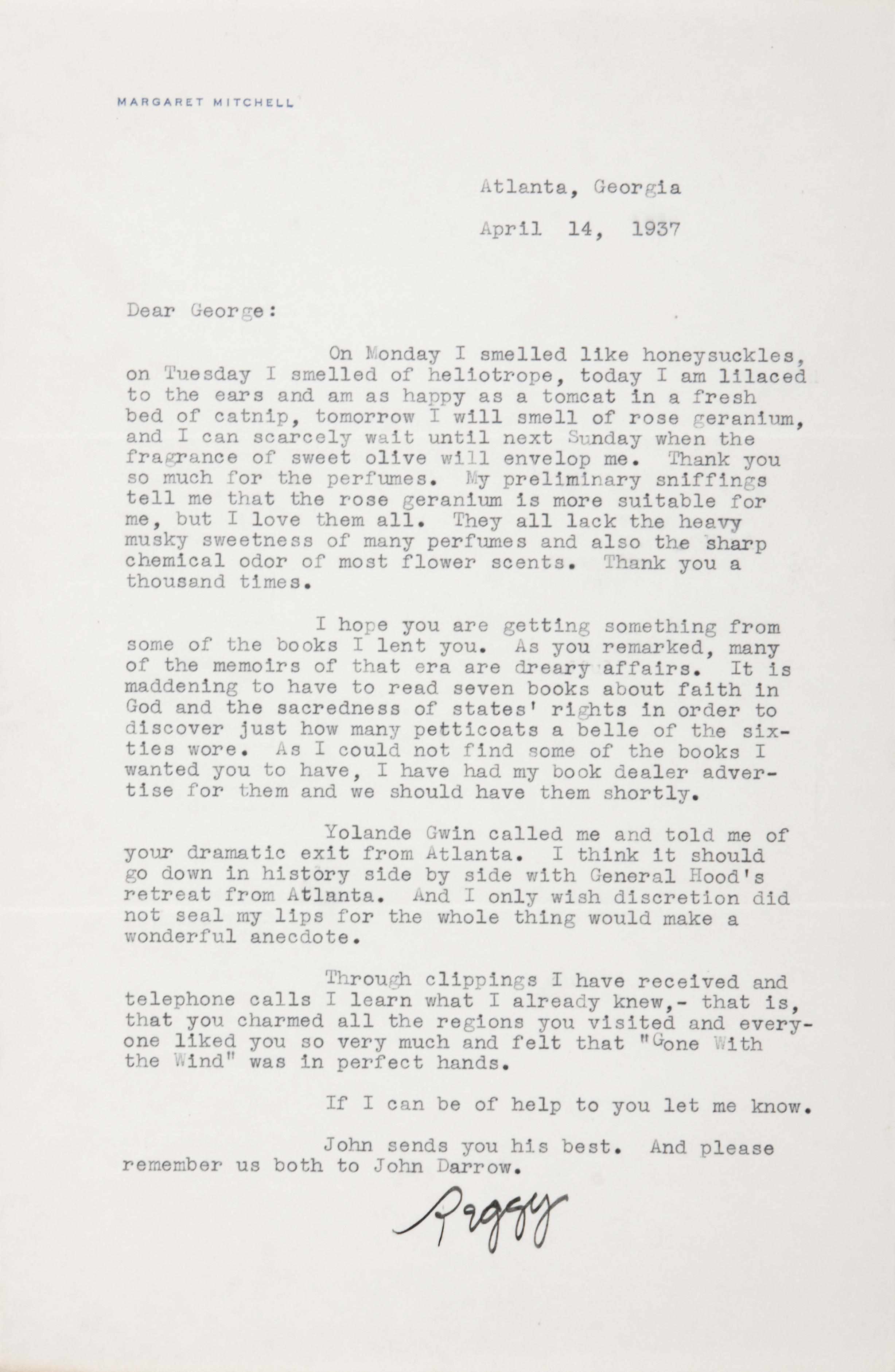 Appraisal: MITCHELL MARGARET - Typed Letter Signed ''Peggy'' and P M