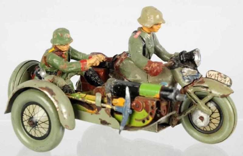 Appraisal: Elastolin Motorcycle with Machine Gun Sidecar Removable machine gun and