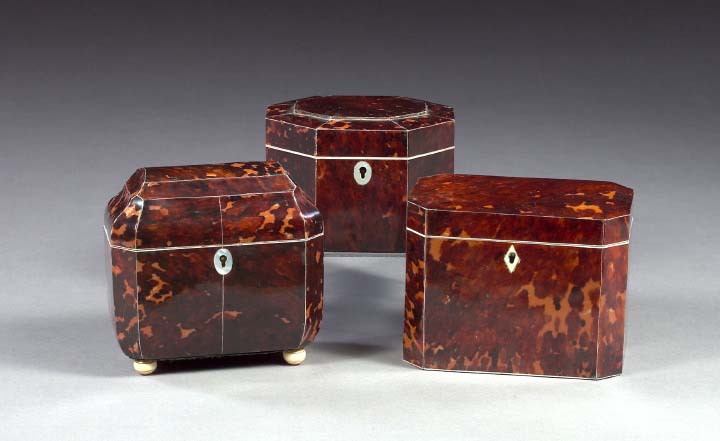 Appraisal: English Octagonal Bone-Bordered Tortoiseshell Tea Caddy third quarter th century