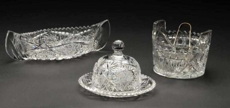 Appraisal: Lot of Cut Glass Pieces Description Includes a boat shaped