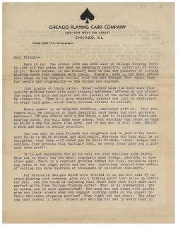 Appraisal: Chicago Playing Card Co Miscellaneous Ephemera Includes letterhead pamphlet How