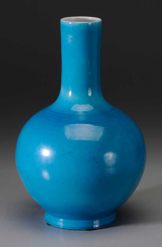 Appraisal: Porcelain Bottle Vase Chinese turquoise glaze base with blue six-character