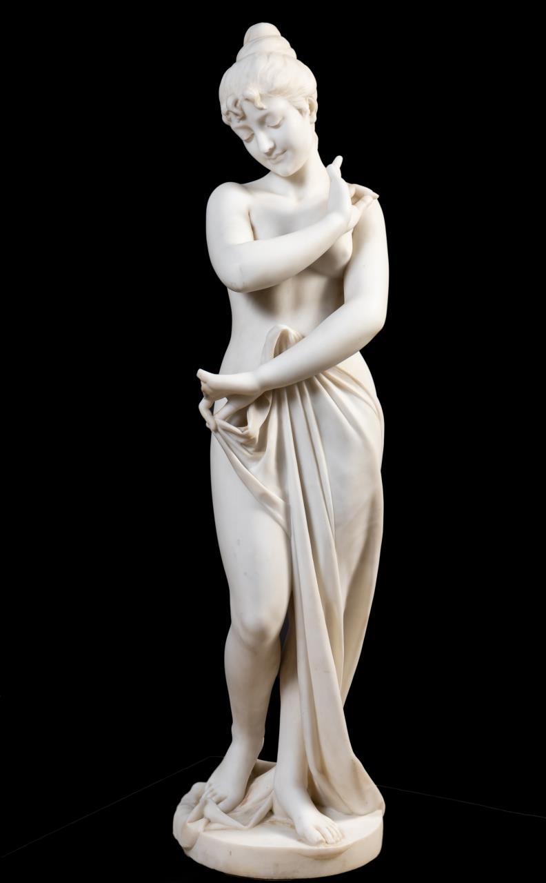 Appraisal: CLASSICAL SEMI-NUDE FEMALE MARBLE SCULPTURE Continental school early th century