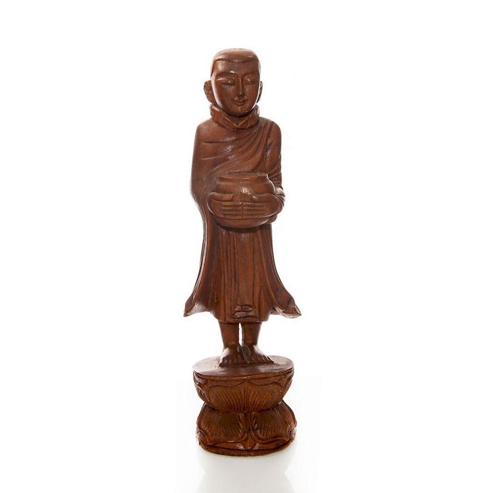 Appraisal: VINTAGE WOODEN THAI BUDDHIST MONK STATUE DESSAU HOME Hand carved