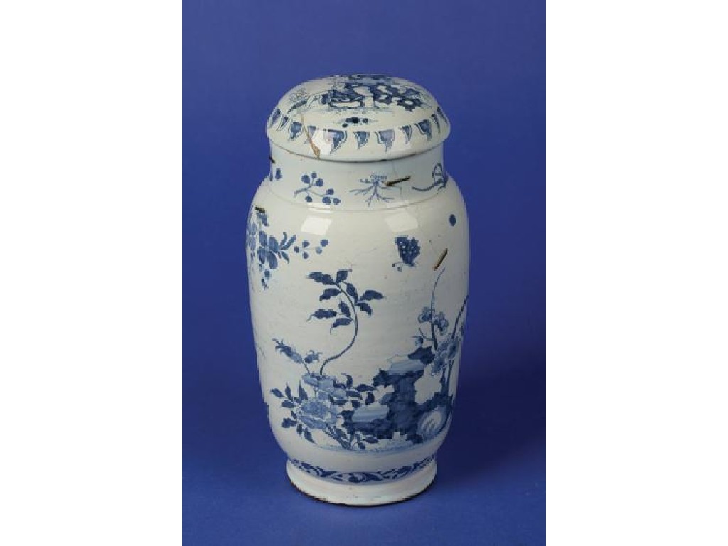 Appraisal: A DELFTWARE BLUE AND WHITE VASE AND COVER of ovoid