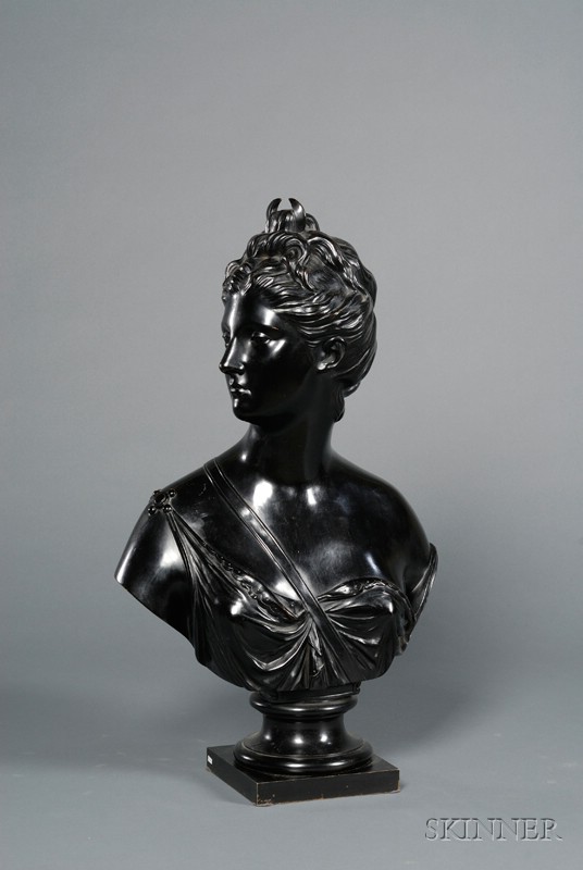 Appraisal: Large Black Patinated Bronze Bust of Diana After Houdon late