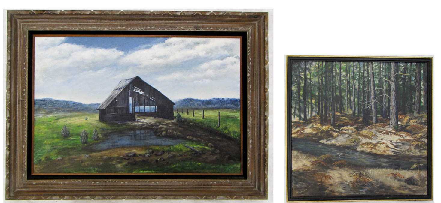 Appraisal: LEAH TOUSIGNANT TWO ACRYLICS ON CANVAS Oregon th century Barn