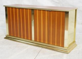 Appraisal: Mastercraft Style Brass Trim Credenza Sideboard Wood Top and Striped