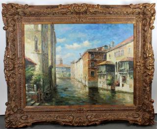 Appraisal: Oil on canvas depicting Venice canel scene Oil on canvas