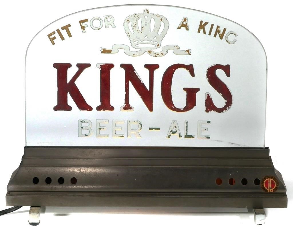 Appraisal: Lighted bar counter sign for King's Beer and Ale Tagline