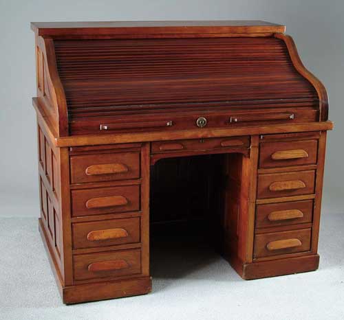 Appraisal: FINE RAISED PANEL MAHOGANY ROLL TOP DESK S-shaped roll double