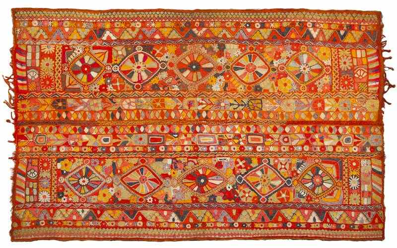 Appraisal: Hand-Embroidered Bed Cover mid th centuryprobably made in India hand-embroidered