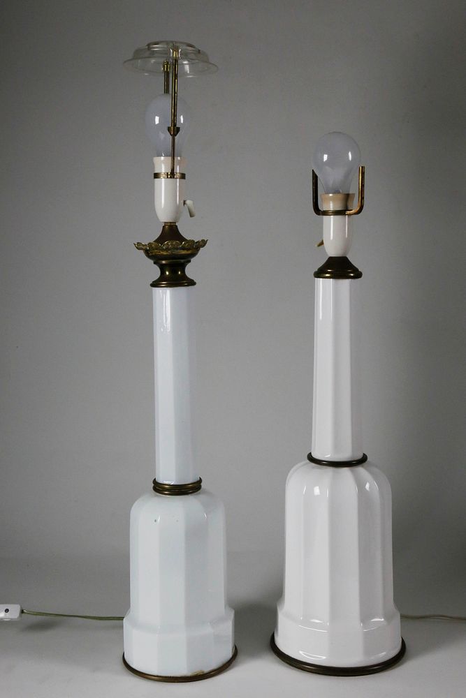 Appraisal: Two Paneled Opaline White Glass Column Lamps th Century Two