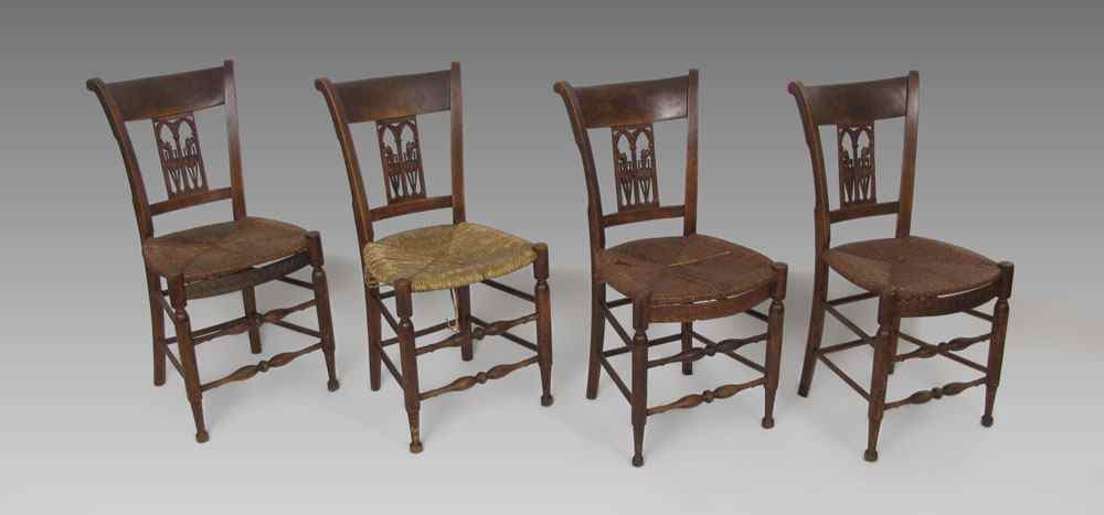 Appraisal: SET OF EARLY RUSH SEAT SIDE CHAIRS Straight top rail