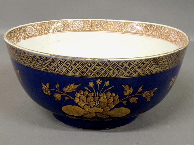 Appraisal: - Chinese Mazarin punch bowl c with blue ground gilt