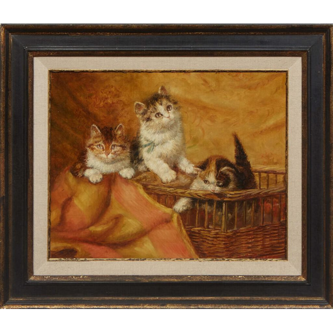 Appraisal: Johannes Josephus Hovener Holland - Playful Kittens th c oil